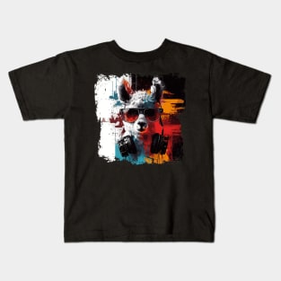 Summery DJ llama/alpaca with sunglasses in a cool style Kids T-Shirt